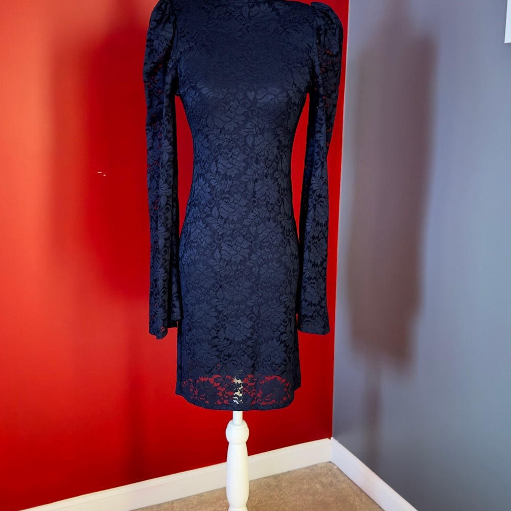 Caroline Constas Navy Long Sleeve Lace Dress